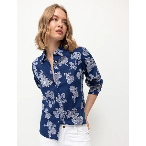 Blauwe blouse bloemenprint