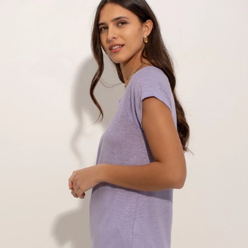 T-shirt v-hals linnen lila