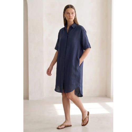 Jurk blue linnen& lyocell