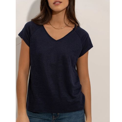 T-shirt v-hals linnen navy