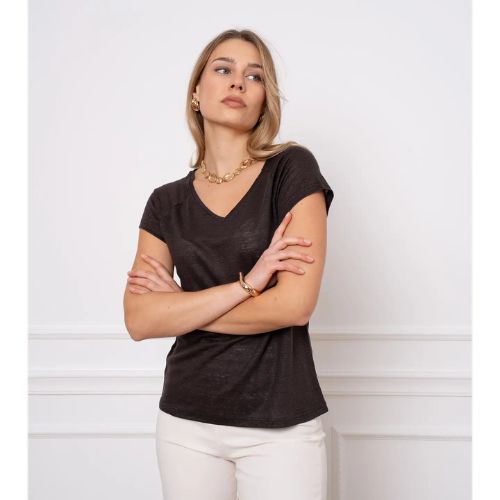 T-shirt v-hals linnen bruin - Afbeelding 2
