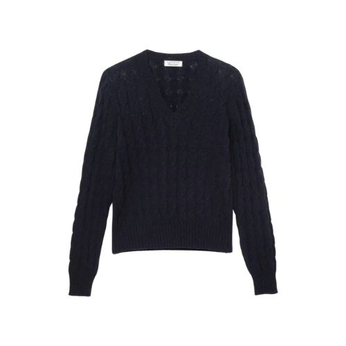 Kabelgebreide trui navy