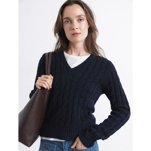 Kabelgebreide trui navy